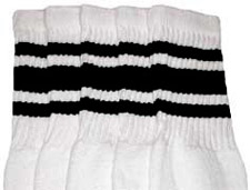 Knee High White Tube Socks with Black Stripes