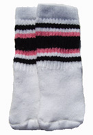 Infant-baby white tube socks with Black/Bubblegum Pink stripes